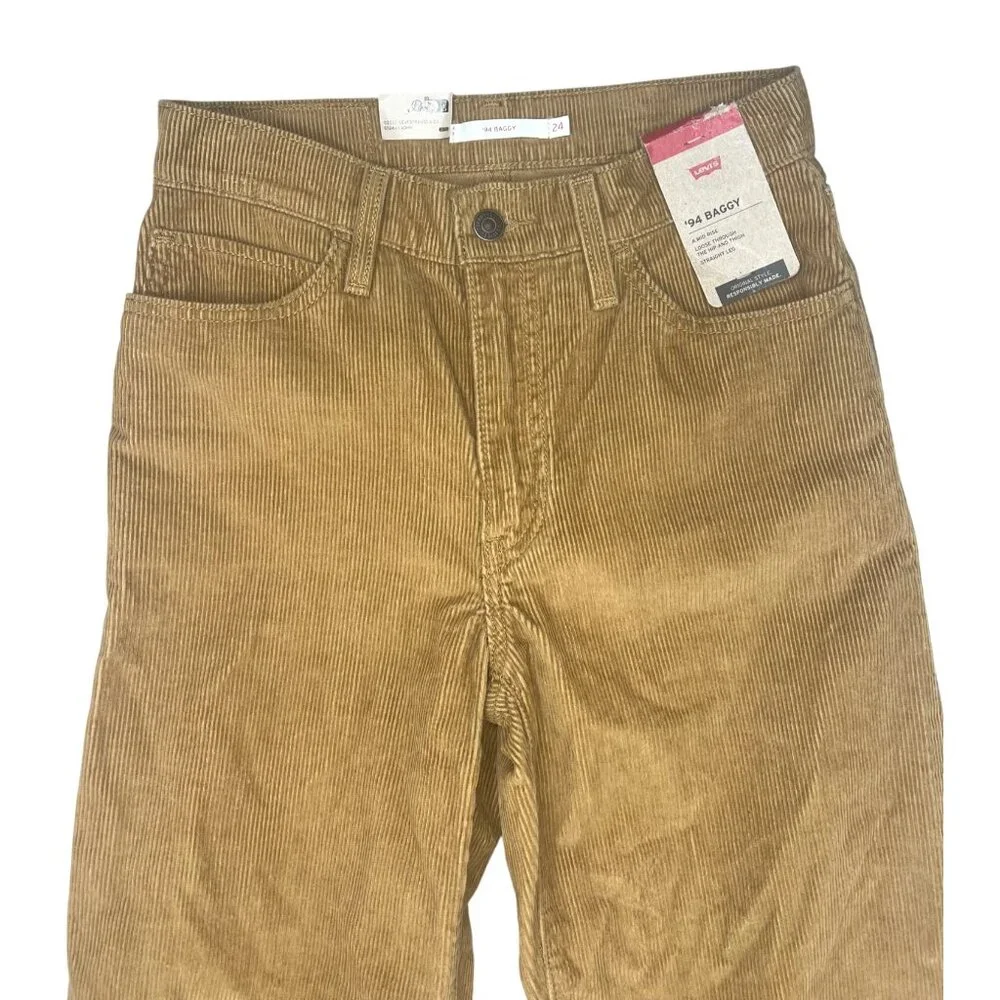 Levis 94 Baggy Corduroy Pants Size 24 Mid Rise Loose Fit Straight Leg Tan Womens - Picture 5 of 15